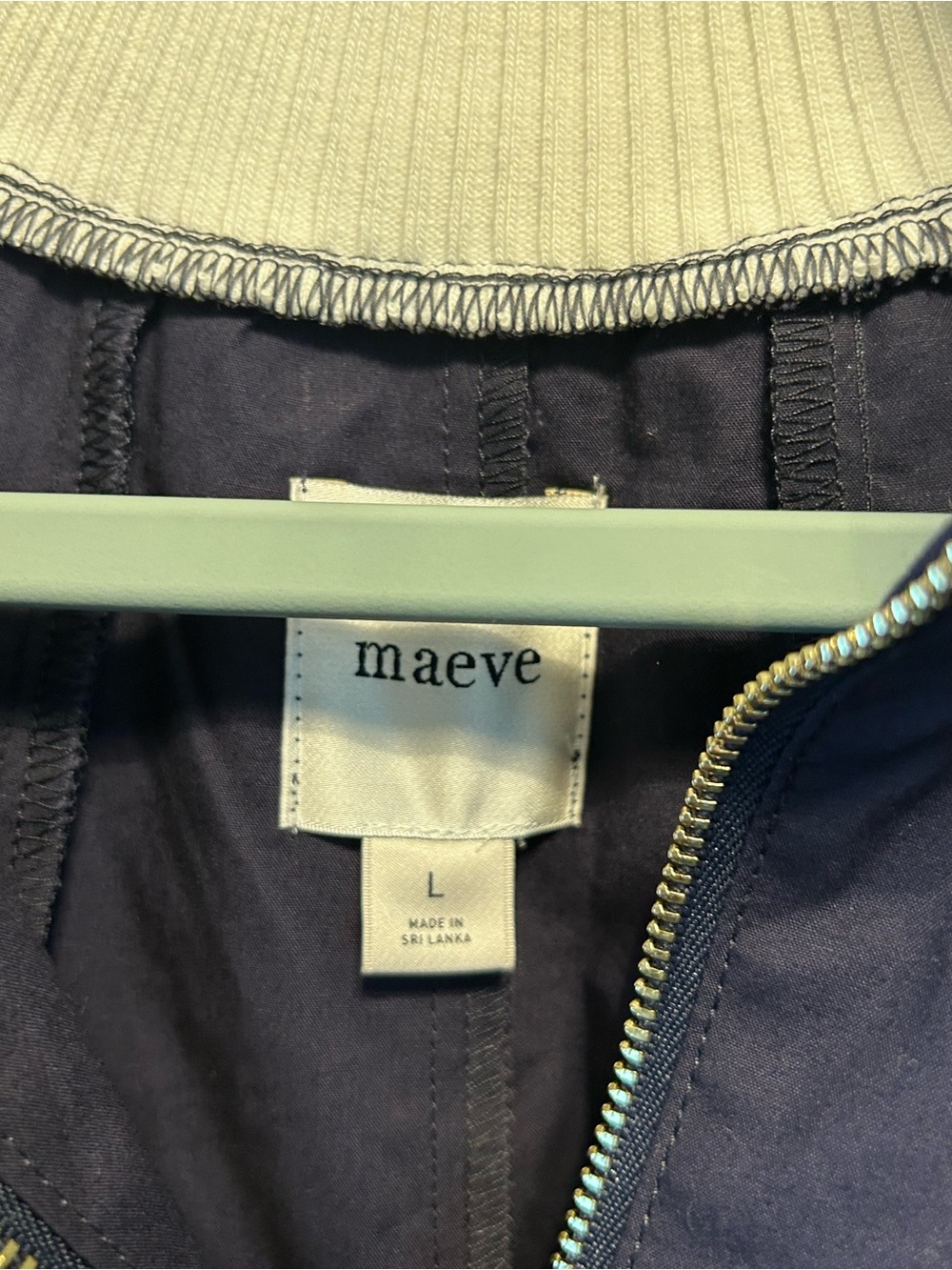 Maeve Navy Pullover with Cream Trim and Gold Zipper - Picture 3 of 5